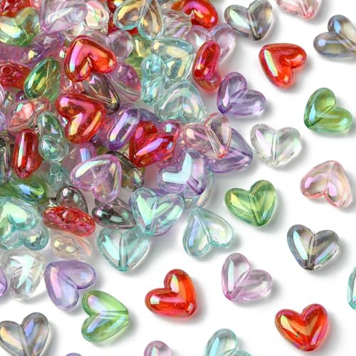 Ipotkitt 200pcs Bunte Acryl Herz Perlen Transparent Love Spacer Perlen Herzförmige Pony Perlen für DIY Schlüsselanhänger Halskette Armband Schmuckherstellung von Ipotkitt