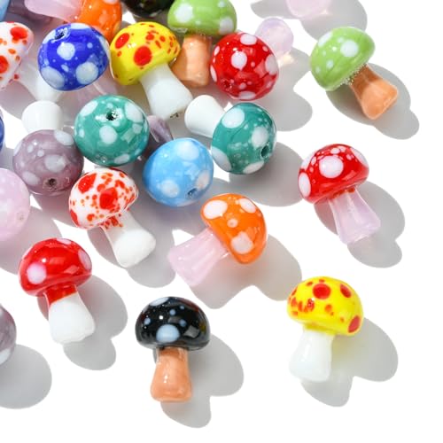 Ipotkitt 24pcs 12 Farben Handgemachte Lampwork Pilz Perlen Wald Thema Perlen Gemüse Glasperlen für DIY Schlüsselanhänger Halskette Ohrring Schmuckherstellung von Ipotkitt