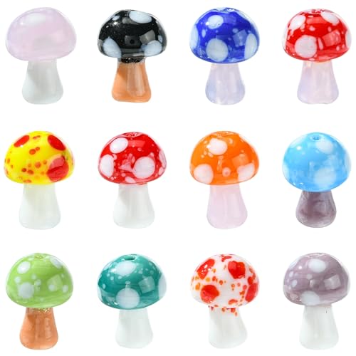 Ipotkitt 24pcs 12 Farben Handgemachte Lampwork Pilz Perlen Wald Thema Perlen Gemüse Glasperlen für DIY Schlüsselanhänger Halskette Ohrring Schmuckherstellung von Ipotkitt