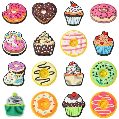 Ipotkitt 32 Stück 16 Stile Nachahmung Lebensmittelthema PVC-Kunststoffperlen Eiscreme-Cupcake-Dount-förmige flache Abstandshalter-Perlen niedliche Dessertperlen für DIY-Schmuckherstellung von Ipotkitt