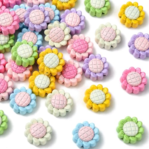 Ipotkitt 35pcs 7 Farben Spray Painted Sunflower Metal Beads Floral Plant Beads Flat Spacer Beads for DIY Spring Bracelet Keychain Jewelry Making von Ipotkitt