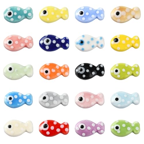 Ipotkitt 40 Stück 20 Farben Fisch Thema Porzellan Perlen Keramik Meerestierperlen Lustige Strand Spacer Perlen für DIY Handwerk Armbänder Stift Schmuckherstellung von Ipotkitt