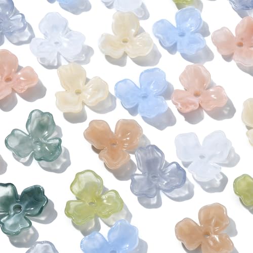 Ipotkitt 40 Stück 8 Farben Acryl Blume Perlenkappen Bunte 3-Petal Blume Spacer Perlen Kunststoff Floral Bead Caps Große Blumenförmige Perlen für DIY Ohrringe Halskette Schmuckherstellung Dekoration von Ipotkitt