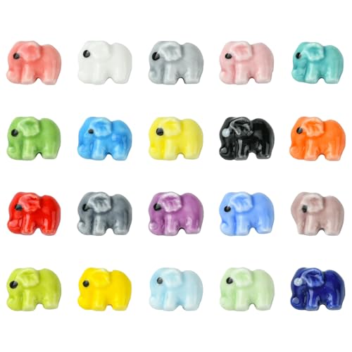 Ipotkitt 40pcs 20 Farben Porzellan Elefant Perlen Keramik Tier Perlen Lustige Cartoon Perlen für DIY Handwerk Armband Schlüsselanhänger Halskette Schmuckherstellung von Ipotkitt