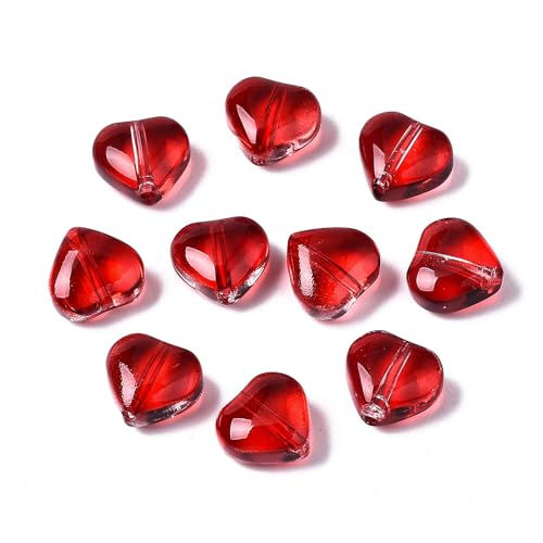 Ipotkitt 50 Stück rote, spritzlackierte Herz-Perlen, transparente Liebesperlen, flache Abstandshalter-Perlen für DIY-Armbänder, Schlüsselanhänger, Ohrringe, Schmuckherstellung von Ipotkitt