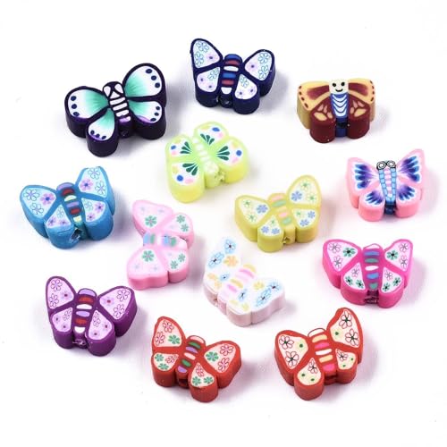 Ipotkitt 500pcs Random Butterfly Themes Polymer Clay Beads Flying Animal Beads Colorful Flat Spacer Ornaments for DIY Craft Earring Jewellery Making von Ipotkitt