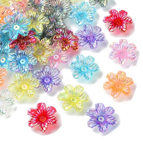 Ipotkitt 50pcs Bunte Acryl 6 Blütenblatt Blume Perlenkappen Kunststoff Floral Bead Caps Transparente Blume Perlenkappen für DIY Ohrring Stift Schmuckherstellung von Ipotkitt