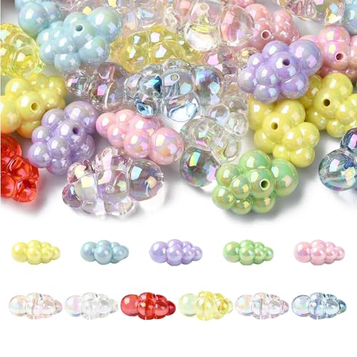 Ipotkitt 50pcs Random Acrylic Cloud Beads AB Color Plated Plastic Beads Transparent Celestial Spacer Beads for DIY Craft Bracelet Jewellery Making von Ipotkitt