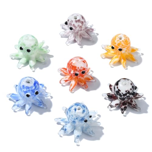 Ipotkitt 7 Stück 7 Farben handgefertigte Lampwork Octopus Perlen Emaille Octopus geformte Perlen Ozean Tier Spacer Perlen für DIY Meer Schlüsselanhänger Schmuckherstellung von Ipotkitt