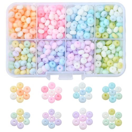 Ipotkitt 840pcs 8 Farben Milchglasperlen Flache Runde Abakus Perlen Candy Farbe Disc Perlen Ornamente für DIY Handwerk Ohrring Haar Schmuck Herstellung von Ipotkitt