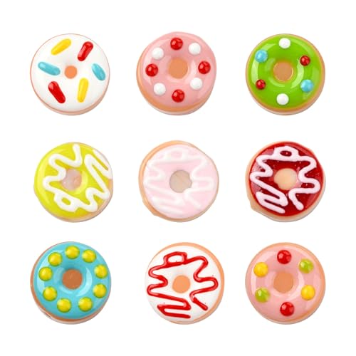 Ipotkitt 9 Stück zufällige Donut-Themen-Glasperlen Donut-Perlen Cartoon-Dessert-Abstandshalter Perlen für DIY-Armbänder, Schlüsselanhänger, Halsketten, Schmuckherstellung von Ipotkitt