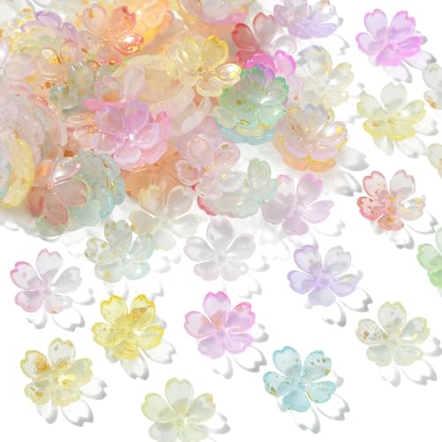 Ipotkitt Bunte Acryl-Kirschblüten-Perlenkappen aus Kunststoff, 5 Blütenblätter, Blumen-Perlenkappen für DIY-Armband, Schmuckherstellung, 100 Stück von Ipotkitt