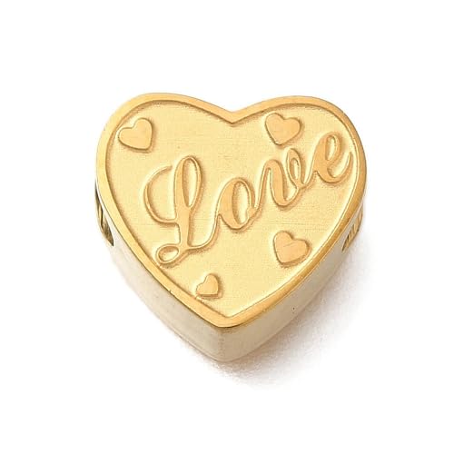 Ipotkitt Herzförmige Edelstahlperlen mit Wort "Love", romantische Herz-Metallperlen, goldene Farbe, europäische Perlen mit großem Loch für Schmuckherstellung, 5 Stück von Ipotkitt