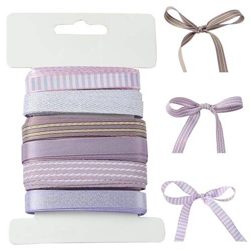 Ipotkitt Polyester-Satinbänder, gestreifte Bänder, dekoratives Band für Bastelarbeiten, Taschen, Hochzeiten, Partys, Dekoration, 11 mm, 6 Stile, 11 mm, Violett, 18 Meter von Ipotkitt