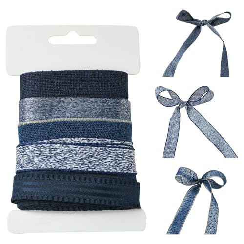 Ipotkitt Polyester-Satinband, gestreift, 17 mm, marineblau, 12,7 m, 5 Stile, dekoratives Band für Bastelarbeiten, Zuhause, Taschendekoration von Ipotkitt