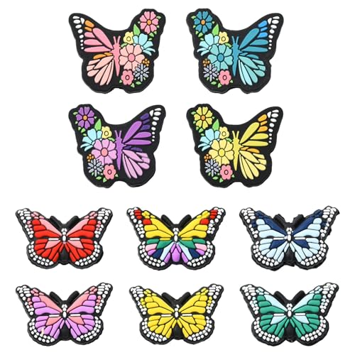 Ipotkitt Silikon-Perlen mit Schmetterling-Motiv und Blumen-Motiv, 10 Stück, 10 Stile, Gummi-Insekten-Fokal-Perlen, fliegende Tier-Abstandshalter für DIY-Stift-Schmuckherstellung von Ipotkitt