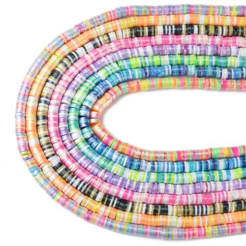 Ipotkitt Ungefähr 2800 Stück 8 Farben handgefertigte Polymer-Ton flache runde Perlen Regenbogen Scheibe lose Perlen Heishi Spacer Perlen für DIY Tasche Armband Schmuckherstellung von Ipotkitt