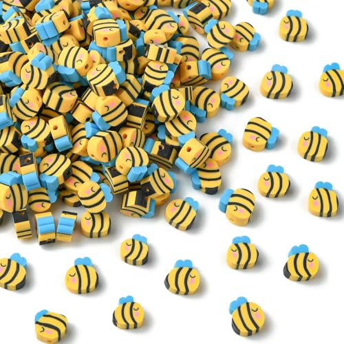 Ipotkitt Ungefähre 450 Stück handgefertigte Polymer-Ton-Perlen mit Bienen-Motiv, flach, Zwischenperlen für DIY-Armbänder, Schlüsselanhänger, Kunsthandwerksbedarf, Schmuckherstellung Ipotkitt Ungefähre 450 Stück handgefertigte Polymer-Ton-Perlen mit Bienen-Motiv, flach, Zwischenperlen für DIY-Armbänder, Schlüsselanhänger, Kunsthandwerksbedarf, Schmuckherstellung von Ipotkitt