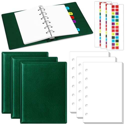 Ireer 3er-Set Mini-Ringbuch mit 6 Ringen, 7,6 x 12,7 cm, 300 linierte Papier-Nachfüllpackungen, 78 Alphabet-Trennblätter, kleiner Index, Tab 3, PU-Leder-Binder, professioneller Ordner, von Ireer