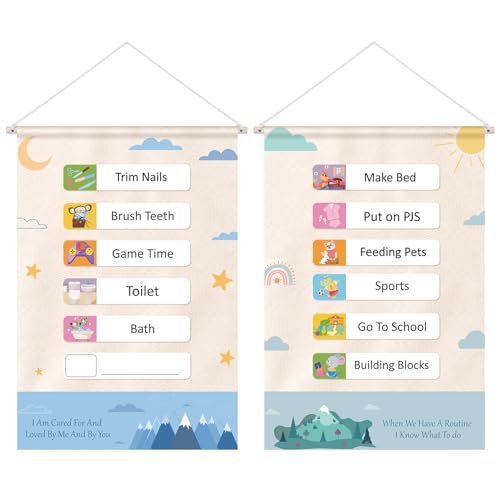 Ireer 41 Stück Leinwand Visueller Zeitplan für Kinder Zeitplan Board für Zuhause und Schule Kleinkind Routine Chart Reversible Visual Tool Daily Routine Chart für Kinder Kleinkinder Vorschüler Kinder von Ireer