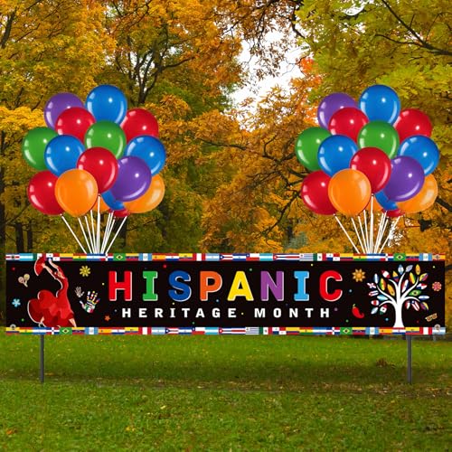 Irenare Hispanic Heritage Month Banner Spanisch sprechendes Outdoor-Banner mit 35 Luftballons Lateinamerikanisches Erbe Dekorationen für hispanisches Erbe Monat Zuhause Klassenzimmer Hof Rasen Zaun, von Irenare