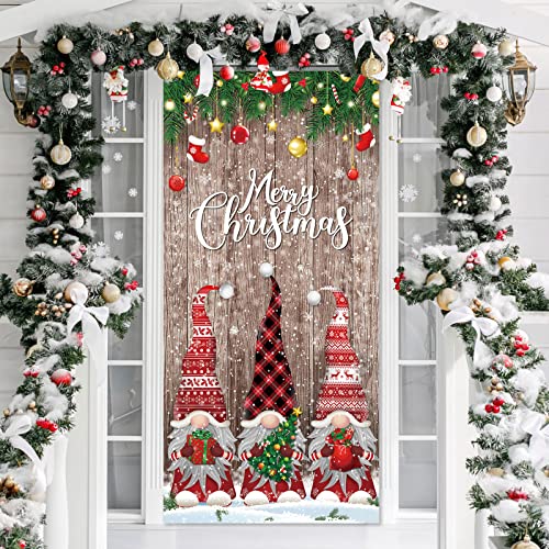 Weihnachtstürabdeckung Dekorationen Frohe Weihnachten Haustür Abdeckung Weihnachten Tür Banner Stoff Glitzer Holz Requisiten Xmas Schneeflocke Hängende Tür Wrap für Photo Booth Requisiten Party von Irenare