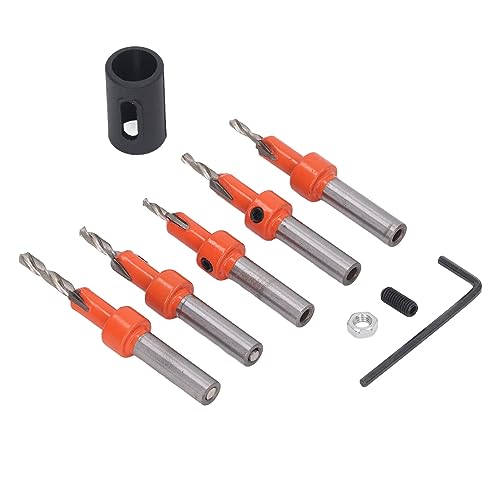 5pcs Countersink Bohrer -Bit -Set, Hohe Härte Kohlenstoffstahl Holzbearbeitungsbohrer mit Sechskantschlüssel und Limiter, für Kiefern, Sandelholz, Plastikplatte, Leicht zu Tragen von Irfora