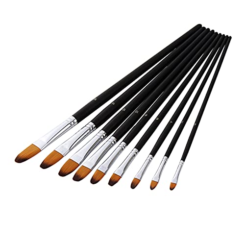 9pcs Pennelli per artisti professionisti Set di pennelli per elli in nylon con manico lungo in legno nero per olio acrilico Acquerello Gouache Disegno Forniture artistiche, punta di nocciola von Irfora