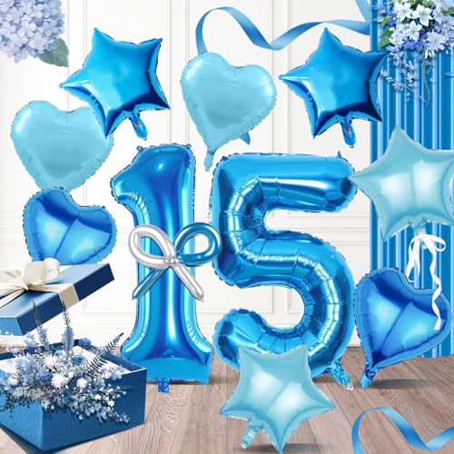 Luftballons 15 Geburtstag Blau Zahl 15 Folienballons von Iridsmole