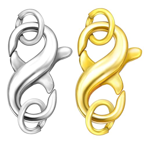 Irikdescia 2 Stück Karabinerverschluss, Doppelte Öffnung, 14 Karat Vergoldet, Halsketten-Clip-Verkürzer, Charm-Verschluss, für Halsketten, Armbänder, Schmuck (Gold, Silber)– Groß von Irikdescia