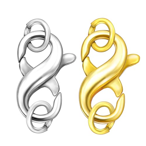 Irikdescia 2 Stück Karabinerverschluss, Doppelte Öffnung, 14 Karat Vergoldet, Halsketten-Clip-Verkürzer, Charm-Verschluss, für Halsketten, Armbänder, Schmuck (Gold, Silber)– Klein von Irikdescia