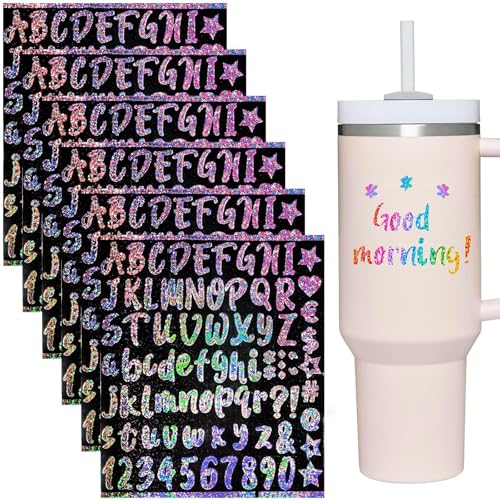 Irikdescia 6 PCS Namenssticker Für Stanley Cup Selbstklebende Buchstaben Aufkleber, Lasermuster Sticker Für Stanley Tumbler, Kreatives Persönliches Becher Zubehör von Irikdescia