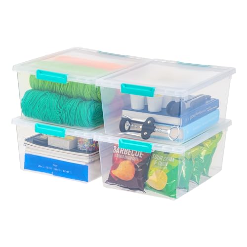 IRIS USA 12 Qt. Große tiefe Clip-Box, 4 Stück, transparente Kunststoff-Aufbewahrungsbehälter mit Verriegelungsdeckel, Organizer-Lösung für Zuhause, Büro und Klassenzimmer, stapelbar, Nestbar, von Iris Ohyama