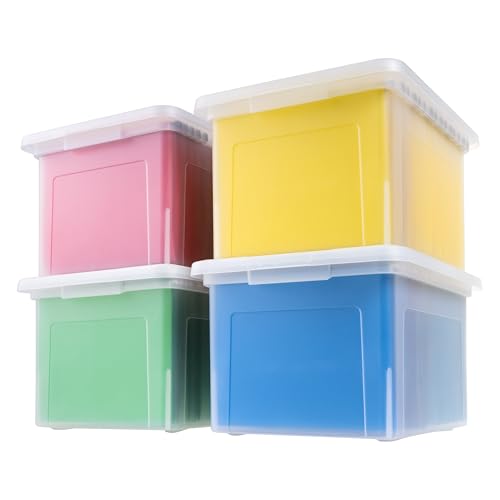 IRIS USA File Box Plastic File Organizer for Letter/Legal File, Document Box, Storage Bin Tote Organizer with Durable and Secure Latching Lid, Stackable, Nestable, BPA-Free, Clear 35 Qt. 4 Pack von Iris Ohyama