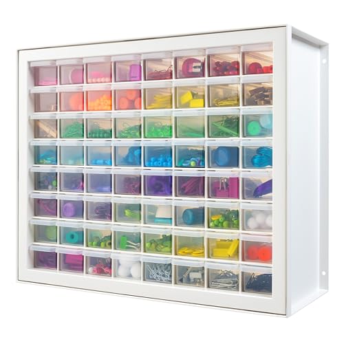 IRIS USA stapelbarer Aufbewahrungsschrank mit 64 Schubladen, 49,5 cm B x 17,8 cm T x 39,5 cm H, Weiß – Kleiner Ziegel-Organizer, Mehrzwecktruhe, Sammelalbum, Kunst, Hobby, mehrere Fächer von Iris Ohyama