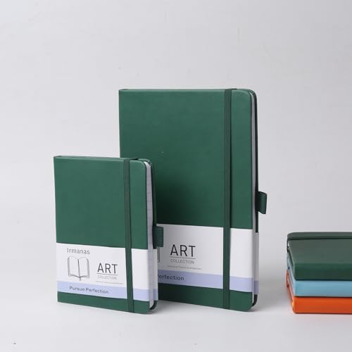 Irmanas A6 Notizbuch, 2er-Pack Premium-Klassiker mit liniertem Papier und Stiftschlaufe, 160 Seiten, Leder-Hardcover-Journal, Business-Geschenk, Bürobedarf für Männer und Frauen(Dunkelgrün) von Irmanas