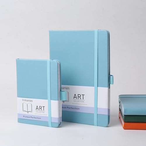 Irmanas A6 Notizbuch, 2er-Pack Premium-Klassiker mit liniertem Papier und Stiftschlaufe, 160 Seiten, Leder-Hardcover-Journal, Business-Geschenk, Bürobedarf für Männer und Frauen (Azurblau) von Irmanas