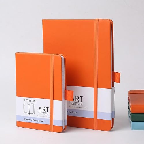 Irmanas A6 Notizbuch, 2er-Pack Premium-Klassiker mit liniertem Papier und Stiftschlaufe, 160 Seiten, Leder-Hardcover-Journal, Business-Geschenk, Bürobedarf für Männer und Frauen (Orange). von Irmanas