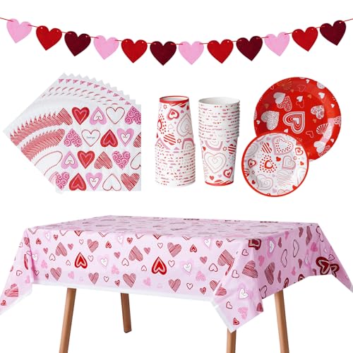 103 Stück Valentinstag Party Supplies Herz Tischdecken Banner Valentinstag Teller und Servietten für Valentinstag Servieren 25 von Ishua