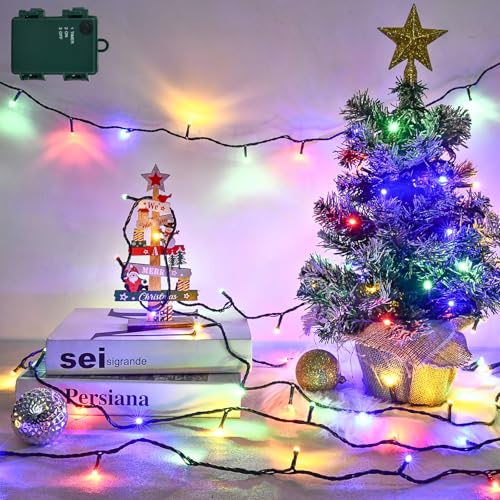 Isisyu Lichterkette Batterie Bunt 3M 30 LED Lichterkette Außen und Innen mit Timer, IP65 Wasserdicht Lichterkette Batteriebetrieben für Weihnachten, Garten, Partys, Weihnachtsbaum, Grünes Kabel von Isisyu