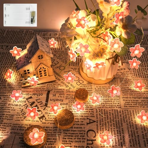 Isisyu Lichterkette Kirschblüten Deko, 2M 20LED Lichterkette Blumen Girlande Batterie mit Timer, Rosa Lichterkette Frühlingsdeko für Innen, Hochzeit, Party, Haus, Garten Dekoration von Isisyu