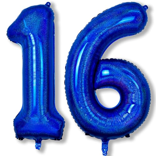 16. Geburtstag Zahlen Ballon für Jungen, Dunkelblau Navy Blau Große Folienballon, 40 Zoll Marineblau Zahl 16 Luftballon für Mädchen 16 Jahre Geburtstagdeko Jubiläum Party Dekoration, Fliegt mit Helium von Isndare