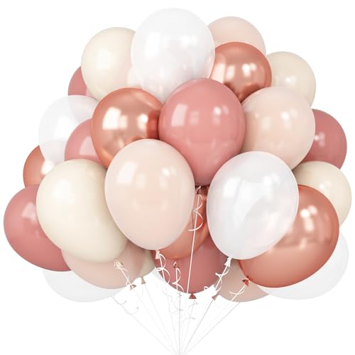 Rosa Weiß Luftballons Set 60Stück 12Zoll Rose Gold Blush Beige Ballons Retro Nude Perlweiß Sand Latex Ballon Helium Luftballon Neutral Geburtstag Party Dekorationen Braut Hochzeit Boho DIY Zubehör von Isndare