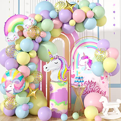 Einhorn Luftballon Girlande Regenbogen Ballon Große 3D Einhorn Folienballon Pastell Rosa Lila Blau Grün Gelb Latex Ballons Gold Konfetti Luftballons Mädchen Geburtstag Party Dekorationen von Isndare