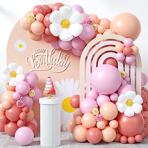 Gänseblümchen Luftballon Girlande Kit 113 Stück Rosa Luftballons Orange Helium Ballons mit Daisy Aluminium Folienballon Macaron Rosa Orange Ballon für Boho Geburtstagsdeko Hochzeit Party Deko von Isndare