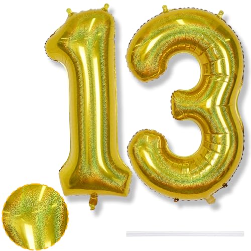 Luftballon 13. Geburtstag Deko, Große Laser Gold Zahl 13 Folienballon Geburtstagsdeko, 40 Zoll Helium Goldene Zahlen 13 Ballon für Mädchen Junge 13 Jahre Geburtstag Herren Jubiläum Party Dekoration von Isndare