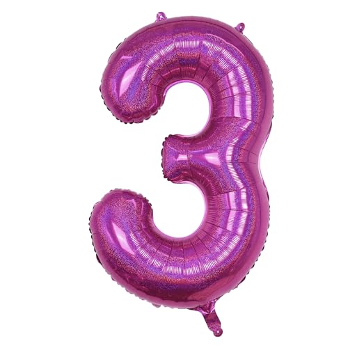 Luftballon 3. Geburtstag für Kinder, Große Laser Rosa Zahl 3 Folienballon Geburtstagsdeko, 40 Zoll Helium Hot Pink Zahlen 3 Ballons für Mädchen 3 Jahre Geburtstag Deko Frau Jubiläum Party Dekoration von Isndare