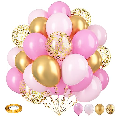 Luftballon Rosa Gold Deko Set, 12 Zoll Pastell Hellrosa Gold Metallic Konfetti Helium Ballons für Mädchen Frauen, Rosa Gold Latexballons für Geburtstag Babyparty Brautparty Hochzeit Party Dekoration von Isndare