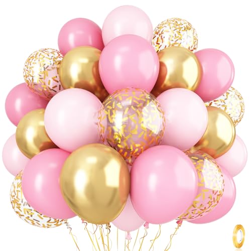 Luftballon Rosa Gold Deko Set, 12 Zoll Pastell Hellrosa Gold Metallic Konfetti Helium Ballons für Mädchen Frauen, Rosa Gold Latexballons für Geburtstag Babyparty Brautparty Hochzeit Party Dekoration von Isndare