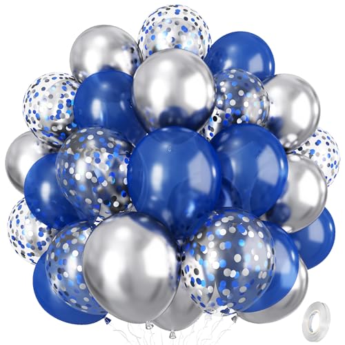 Luftballons Blau Silber Set, 12 Zoll Marineblau Metallic Silber Ballon Konfetti Helium Luftballons, Dunkelblau Silber Latexballons for Mann Junge Geburtstag Babyparty Hochzeit Abschluss Party Deko von Isndare